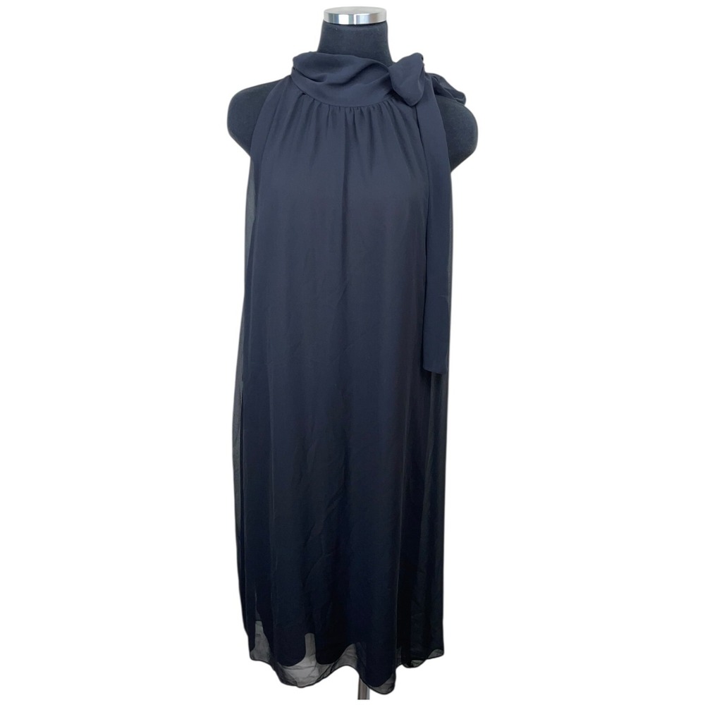 Vtg Lane Bryant Dress 20 Black Chiffon Scarf Tie Halter Whimsigoth Midi Party